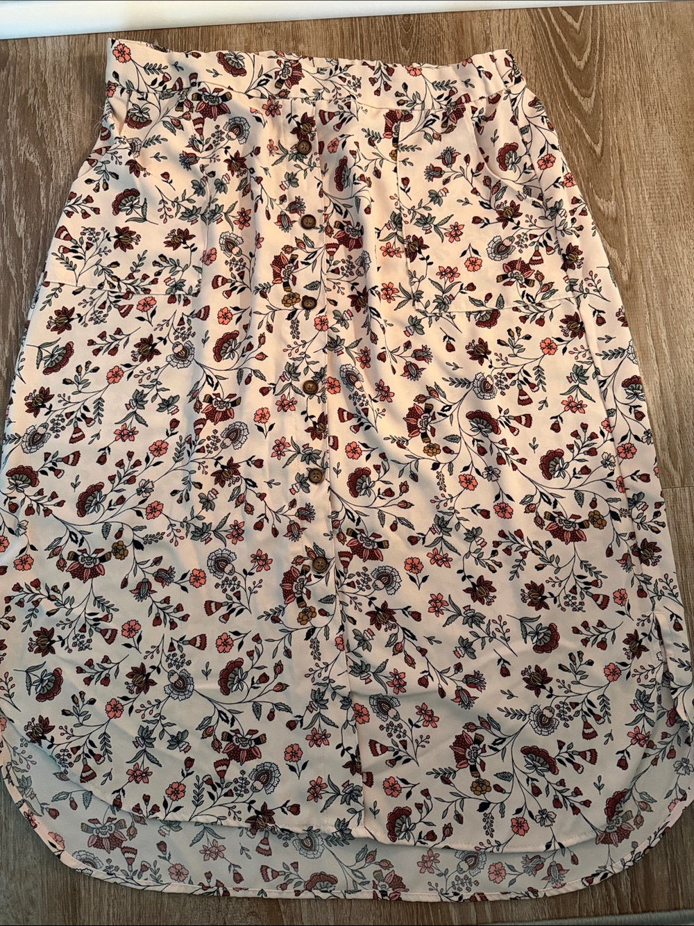 Maurices Floral Midi Skirt in Cream with Burgundy and Green Accents